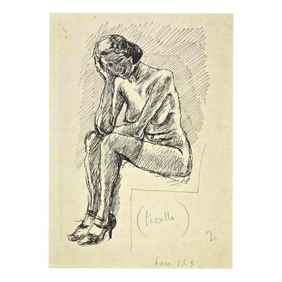 Mino Maccari, Nude, Pen Drawing on Paper, 1932 For Sale