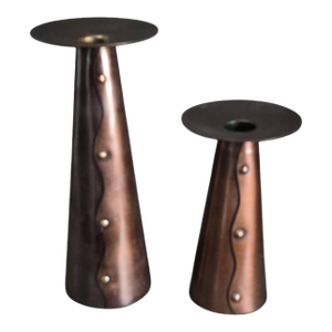 Late 20th Century Arts & Crafts Style Pair of Copper Finish Metal Candle Sticks