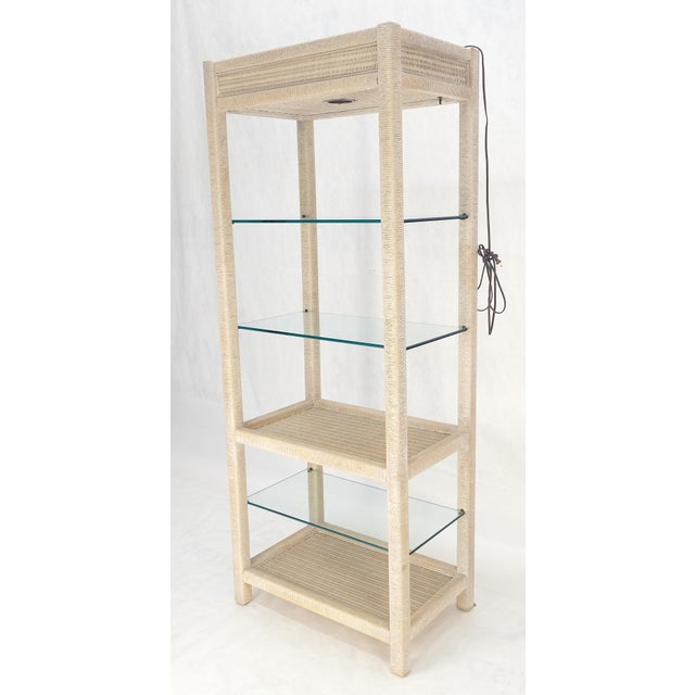 White Pickled Rush Cane Bamboo Wrapped 5 Shelves 76" Tall Etagere Display MINT! For Sale - Image 10 of 13
