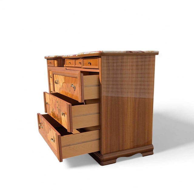Late 20th Century Postmodern Lacquer Dresser With Faux Marble Top and Neoclassical Inlays For Sale - Image 14 of 18