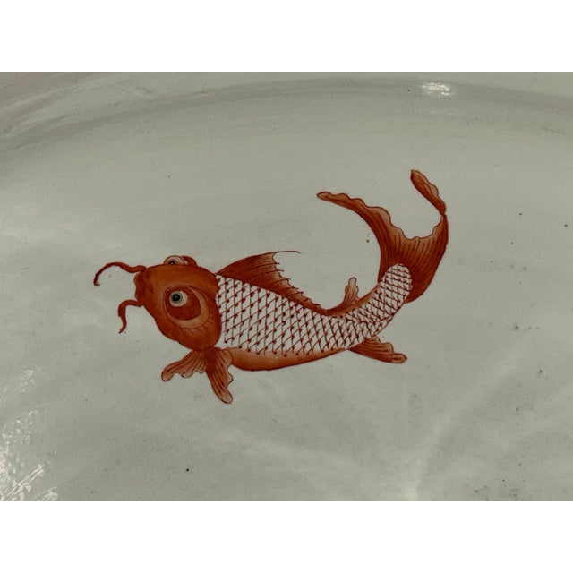 Substantial Qing Dynasty Chinese Porcelain Fishbowl Hand-Painted Immortals and Koi For Sale - Image 9 of 10