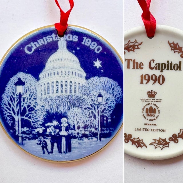 Elegant vintage Christmas ornament by Bing & Grøndahl, Copenhagen. Part of the limited edition "Christmas in America" 1990...