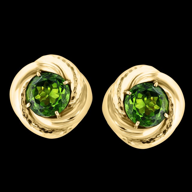30Ct Natural Round Peridot Earrings by Andrew Clunn in 18 Kt Hammered Gold, Clip For Sale - Image 17 of 18