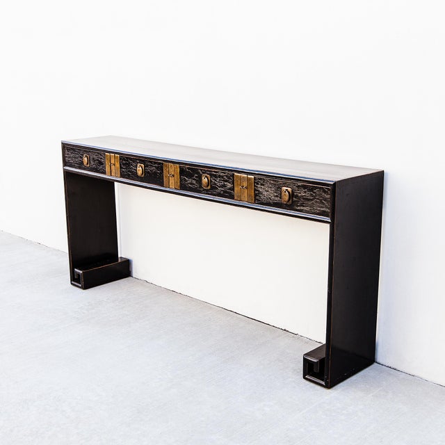 Chinese Early 20th Century Chinese Ming-Style Black Lacquer Console Table For Sale - Image 3 of 14