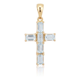 Natural Aquamarine Cross Pendant | Aquamarine Cross Charm Pendant | March Birthstone Christian Jewelry For Sale