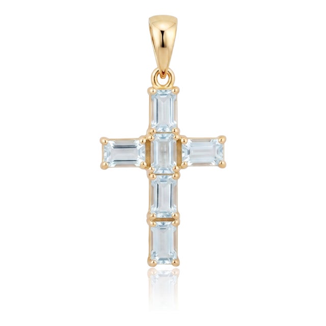 Natural Aquamarine Cross Pendant | Aquamarine Cross Charm Pendant | March Birthstone Christian Jewelry For Sale
