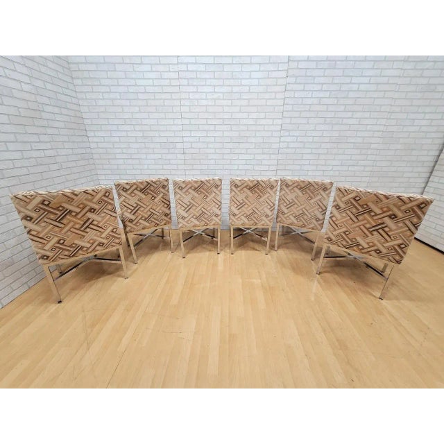 Tan Mid Century Milo Baughman Style Chrome Dining Chairs - Set of 6 For Sale - Image 8 of 9