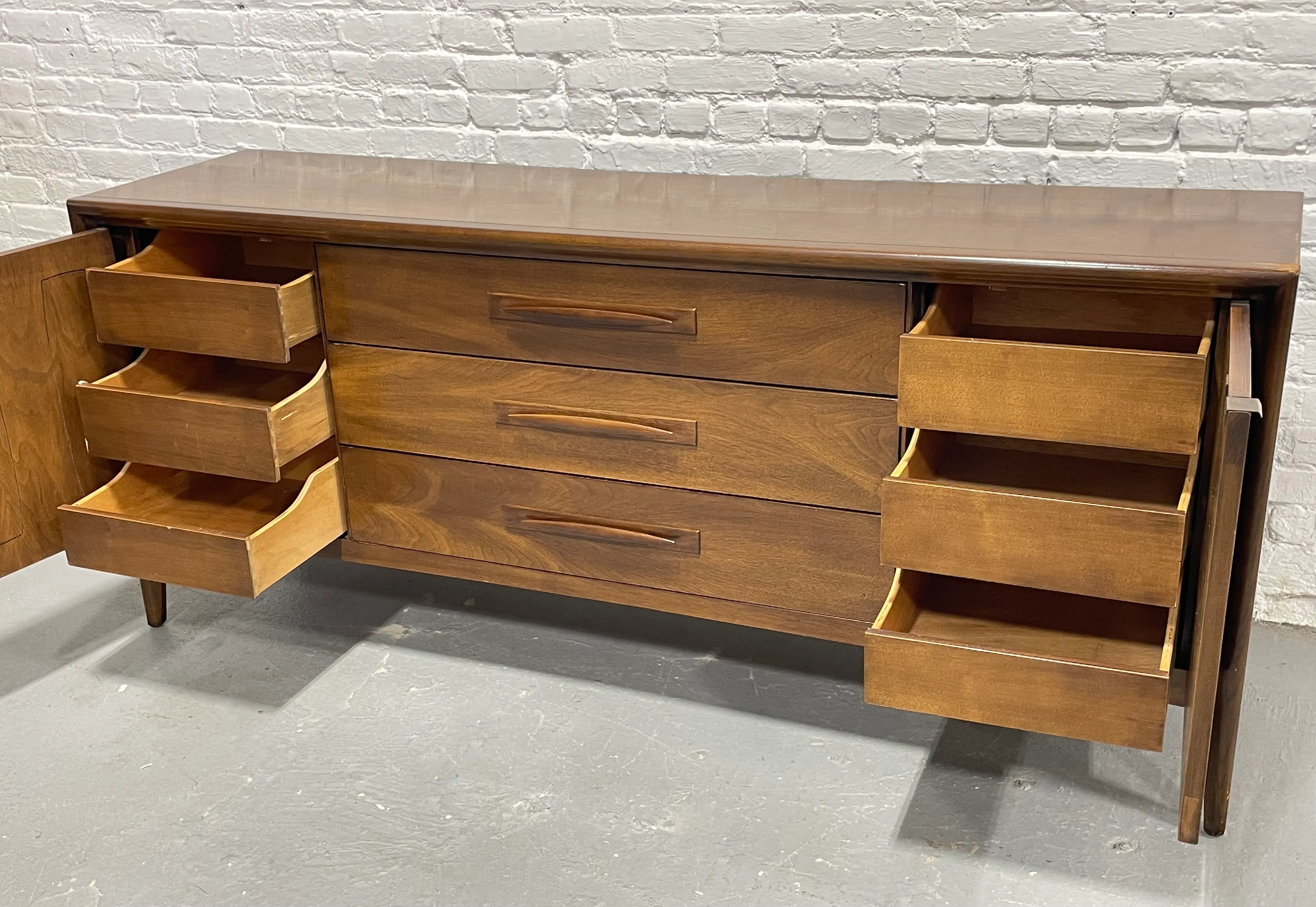 Mid Century Modern Walnut Credenza / Long Dresser by Broyhill Premier, C.  1960's | Chairish