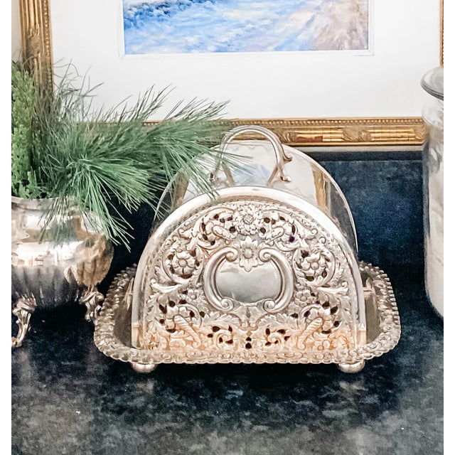Metal Exceptional and Rare Victorian English Silver Plate Cheese Dome & Tray With Repoussé Floral Decoration, Circa 1890 For Sale - Image 7 of 15