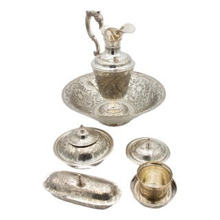 Chiseled Silver Toiletry Set with Lavender, Set of 6 For Sale