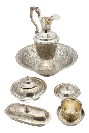 Chiseled Silver Toiletry Set with Lavender, Set of 6