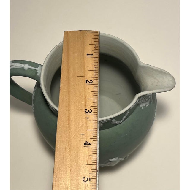 Vintage Wedgwood England Jasperware Pitcher Jug Sage Green Neoclassical Relief For Sale - Image 9 of 9
