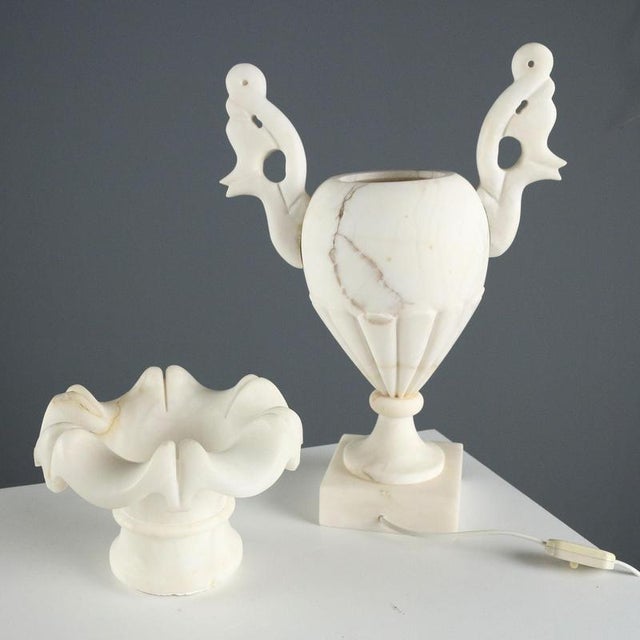 Electrified Alabaster Vase with Carved Handles For Sale - Image 3 of 11