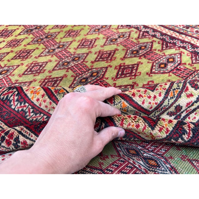 Vintage Afghan Zahir Shahi Green Diamond Rug - 7'4" X 3'9" For Sale - Image 10 of 12