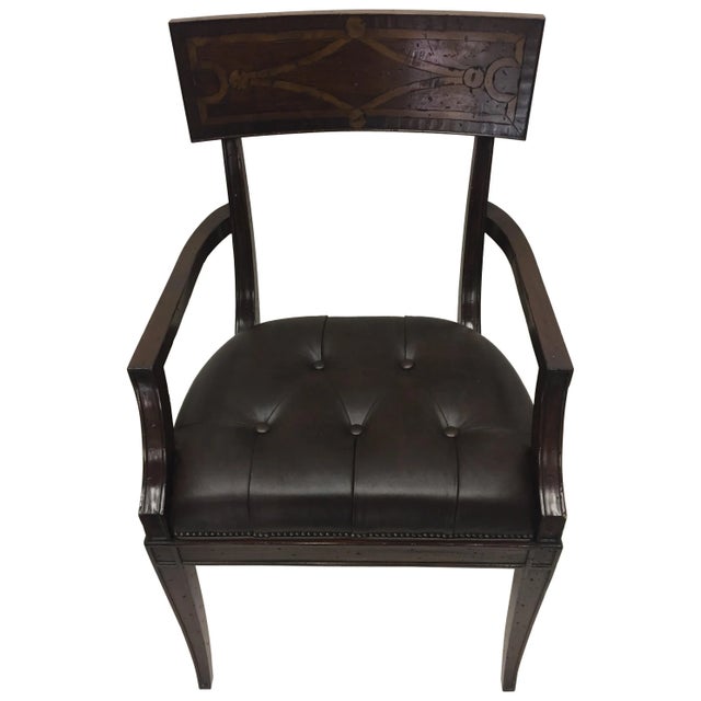 Brown Regency Style Mahogany and Tufted Leather Armchair For Sale - Image 8 of 8