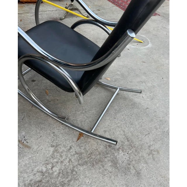 Modern Chrome and Black Leather Vintage Modern Style Rocking Chair For Sale - Image 3 of 5