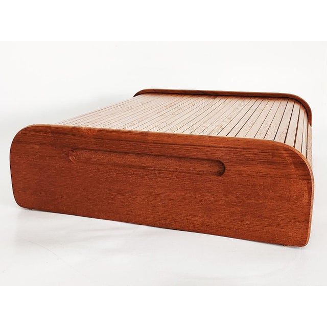 Mid 20th Century Teak Wood Tambour Desk Top Organizer Box For Sale - Image 12 of 12