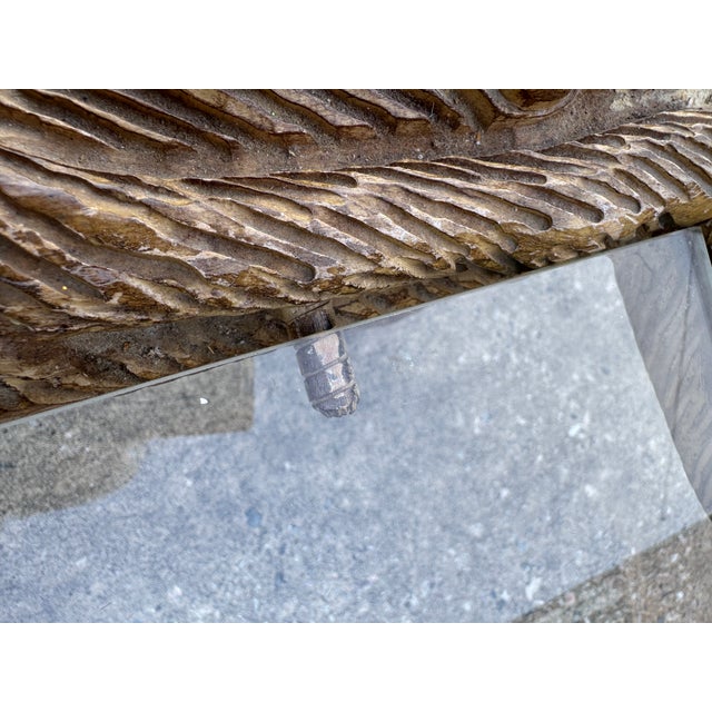 1970s Carved Faux Bois Glass Top Coffee Table For Sale - Image 5 of 8