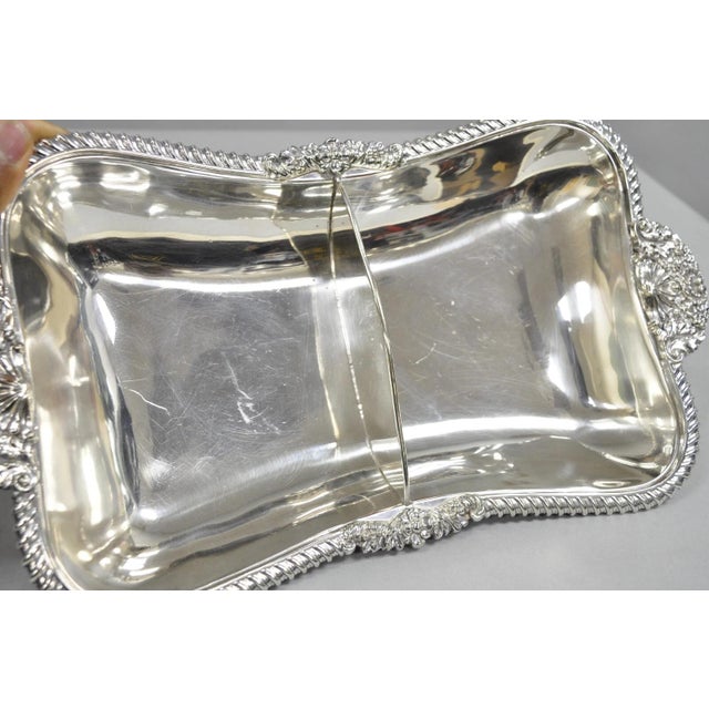 Early 20th Century Antique English Victorian Scalloped Silver Plated Serving Dish Platter With Divider For Sale - Image 5 of 12