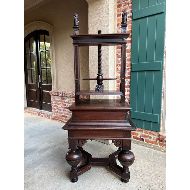 Antique English Book Press Table Renaissance Carved Oak Ebonized Cabinet C1880 For Sale - Image 12 of 18