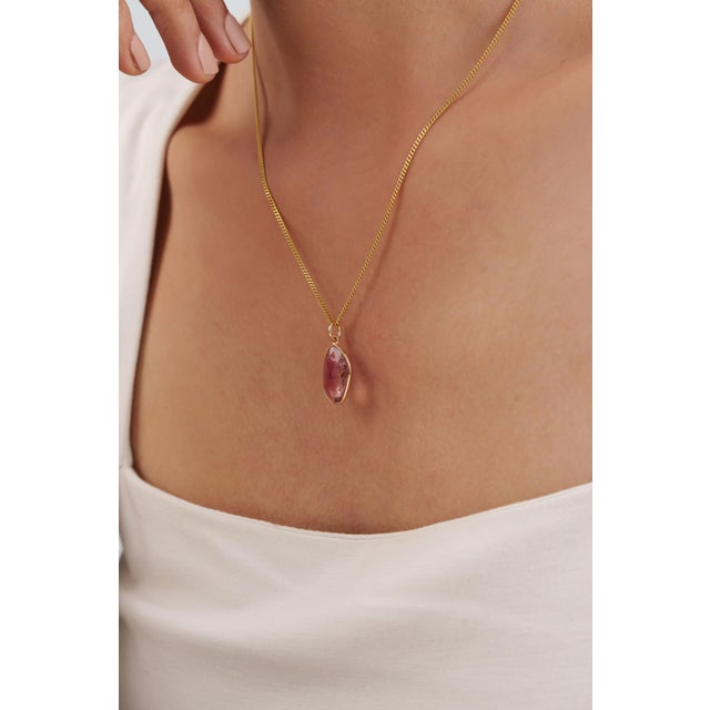 Not Yet Made - Made To Order Raw-Cut Bezel Set 3.29ct Pink Tourmaline Slice Pendant in 14k Yellow Gold For Sale - Image 5 of 15