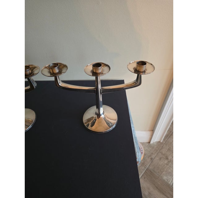 Mid Century Modern Silver Candelabras For Sale In San Antonio - Image 6 of 10