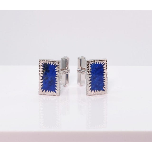 1970s Vintage 18ct White Gold and Lapis Lazuli Cufflinks, 1970s, Set of 2 For Sale - Image 5 of 10