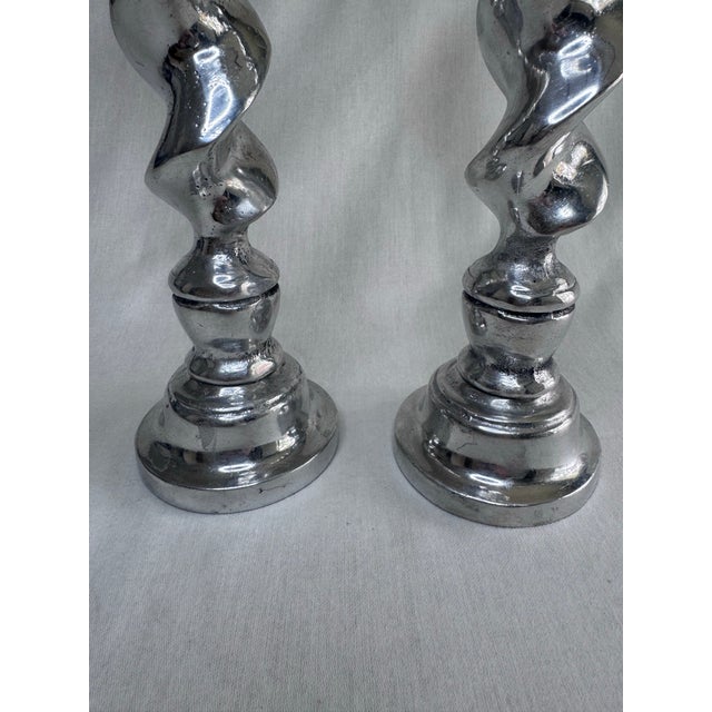 Silver Vintage Large English Traditional Barley Twist Silver Tone Candlesticks, a Pair For Sale - Image 8 of 11