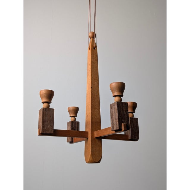 Art Deco Danish Wooden Candle Chandelier, 1970s For Sale - Image 17 of 17