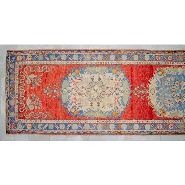 Turkish Runner Rug Hand-Knotted Muted Colors Tribal Hallway Decor Lady Bug Pattern - 3'1" X 12'9" For Sale - Image 10 of 14