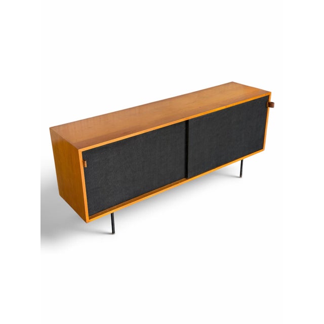 Black 1950s Early Florence Knoll Model 116 Maple Credenza - Black Grasscloth Sliding Doors For Sale - Image 8 of 11