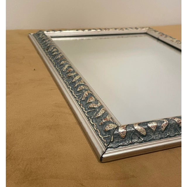 Traditional Traditional Silver Ornate Wall Mirror With Teal & Terra Cotta Underlay For Sale - Image 3 of 9