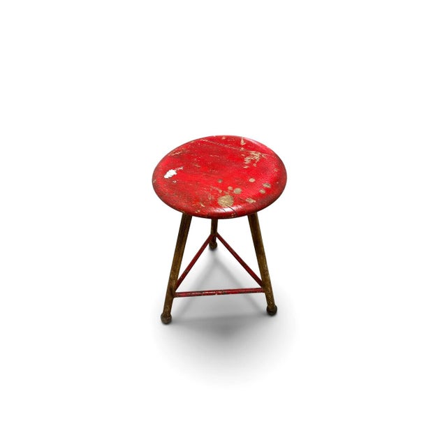 Red Early 20th Century Brutalist Workshop Stool in Steel and Wood, Germany For Sale - Image 8 of 8