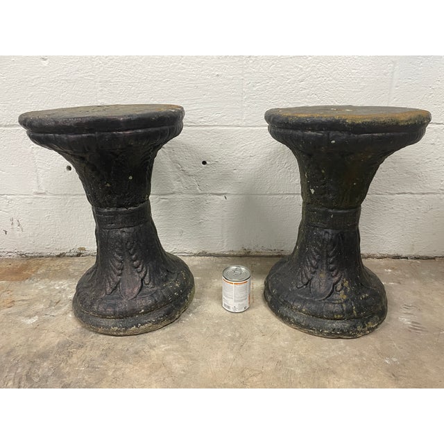 1920s Pair of Vintage North Carolina Estate Blackened Cast Stone Garden Stools For Sale - Image 5 of 11