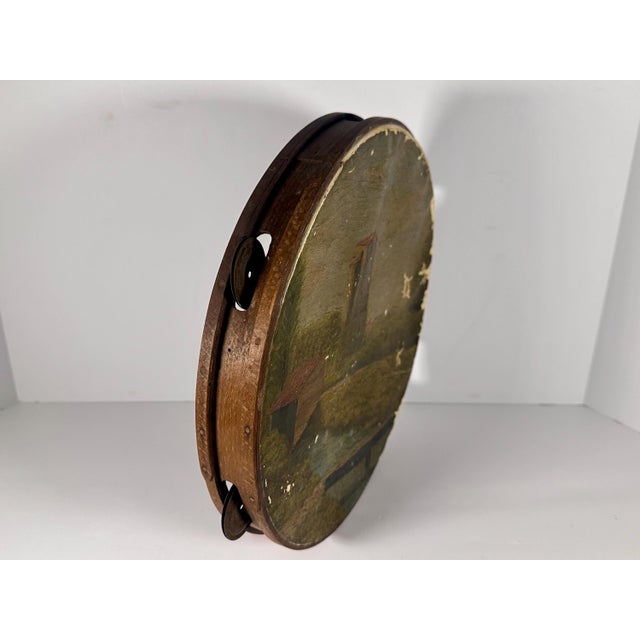 Folk Art Antique Folk Art Hand Painted Scenic Tambourine For Sale - Image 3 of 10