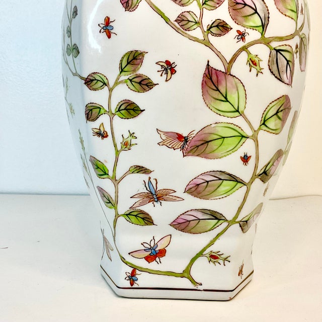 Vintage Chinoiserie Insects, Roses and Pomegranates Vase After Chelsea House For Sale - Image 11 of 12