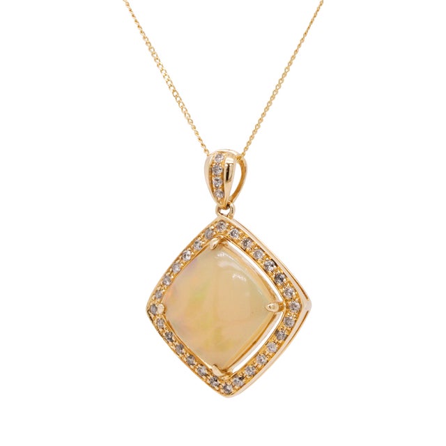 Contemporary 1.97ct Opal and Diamond Halo 18ct Gold Pendant Necklace - Fei Liu For Sale - Image 3 of 8