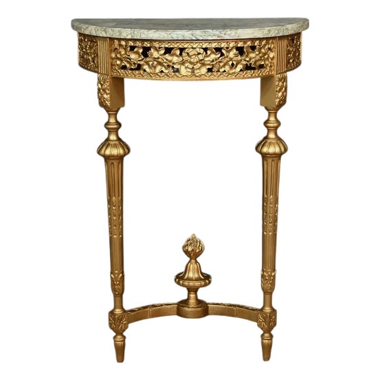 Small Louis XVI Style Demi-Lune Console in Marble and Gilded Wood, 20th Century For Sale