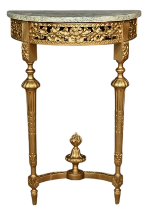 Small Louis XVI Style Demi-Lune Console in Marble and Gilded Wood, 20th Century