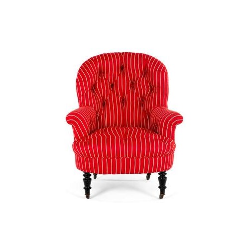 French Button Back Red Stripe Armchair For Sale - Image 11 of 11