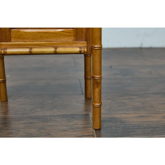 Stone 19th Century English Pine Bedside Cabinet with Marble Top and Faux Bamboo Frame For Sale - Image 7 of 12