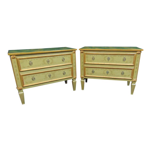 Louis XVI Style Faux Marble Paint Decorated Commodes - a Pair For Sale
