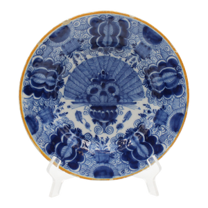 Mid 18th Century Dutch Delft Urn of Peacock Feathers Blue & White Plate