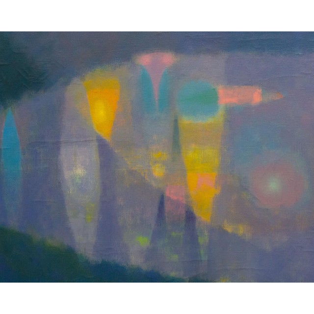 Textile Signed “Moon Flower” Abstract Oil on Canvas Painting by Martin Friedman For Sale - Image 7 of 12