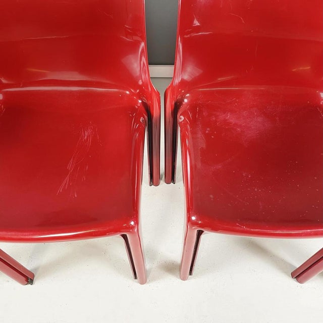 Modern Italian Plastic Red Chairs Selene attributed to Vico Magistretti for Artemide, 1960s, Set of 4 For Sale - Image 9 of 15