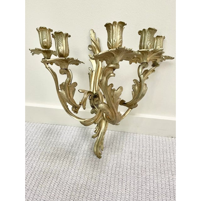 Early 21st Century Pair of Fire Gilt Louis XV Five Arm Sconces For Sale - Image 5 of 10
