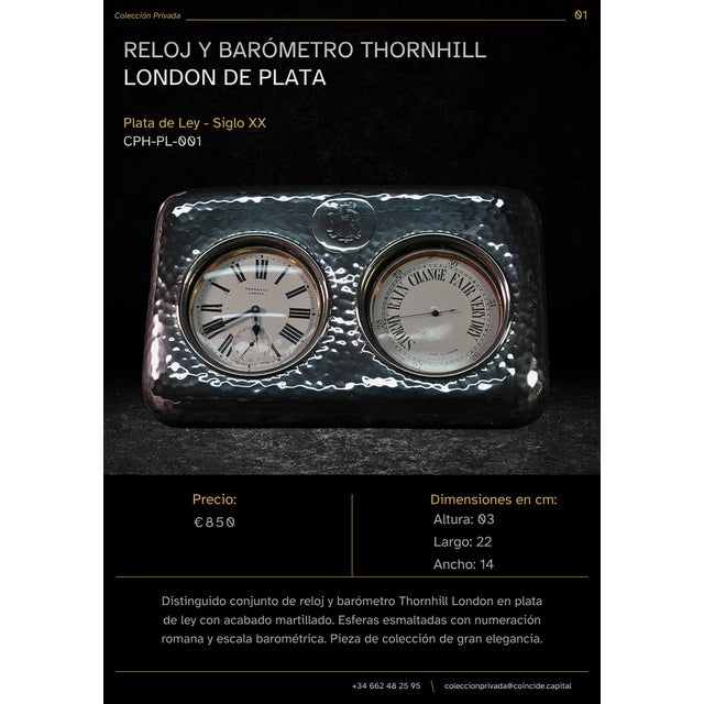 Silver Clock and Barometer from Thornhill London, 1950s For Sale - Image 11 of 12