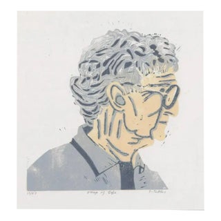 Shirley Tabler Map of Life Portrait Linocut For Sale