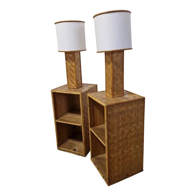 Wood Bamboo and Rattan Bedside Tables, 1950s, Set of 2 For Sale - Image 7 of 11