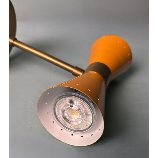 Stilnovo Style Pair of Italian Wall Sconces in Lacquered Metal and Brass For Sale - Image 9 of 12